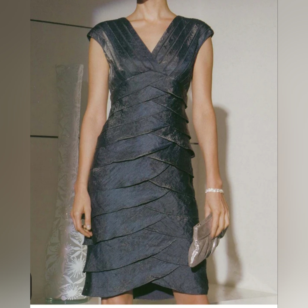 Adrianna Papell Charcoal Layered Midi Dress
